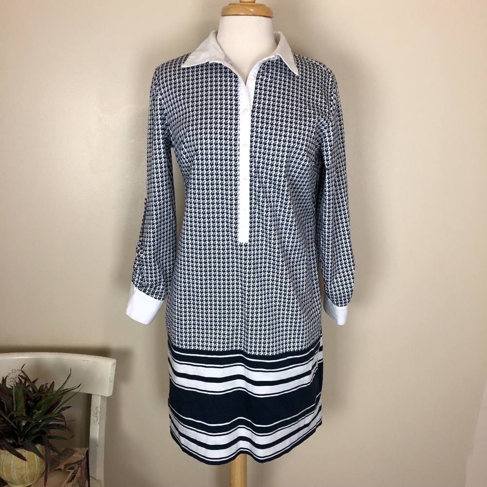 Ann Taylor Cotton Dress Stripe Navy white collar M